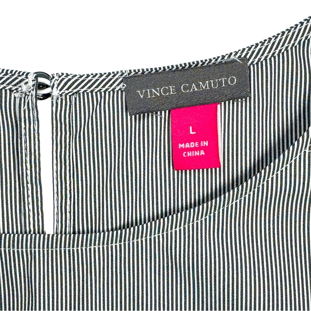 Vince Camuto Women’s Pinstripe Blouse Black White Tie Sleeve L Classic Top NWT - Picture 5 of 12